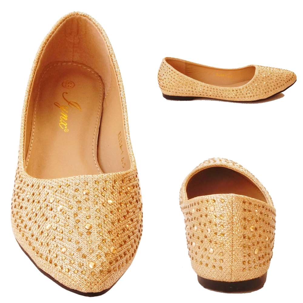 Gold pointy rhinestones classic closed shoes